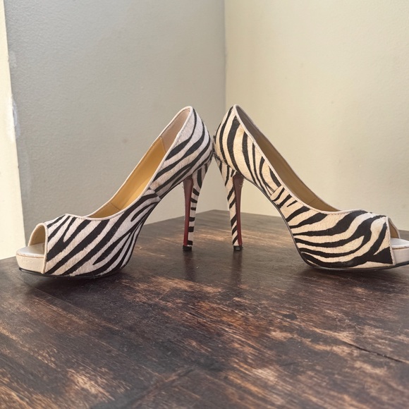 Louboutin Peep toe Heels Zebra print size 38 - Picture 2 of 11